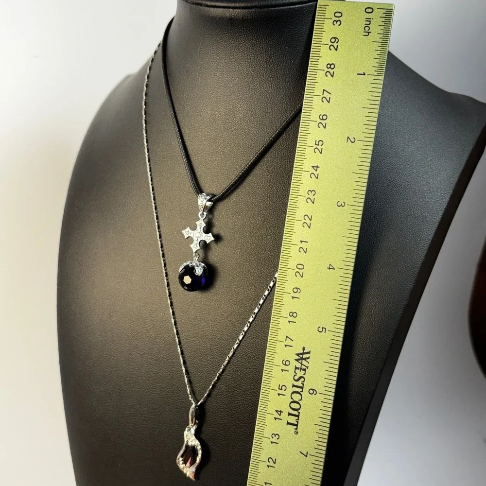 Pendant Necklaces Silver Tone Delicate Goth Purple‎ Cross